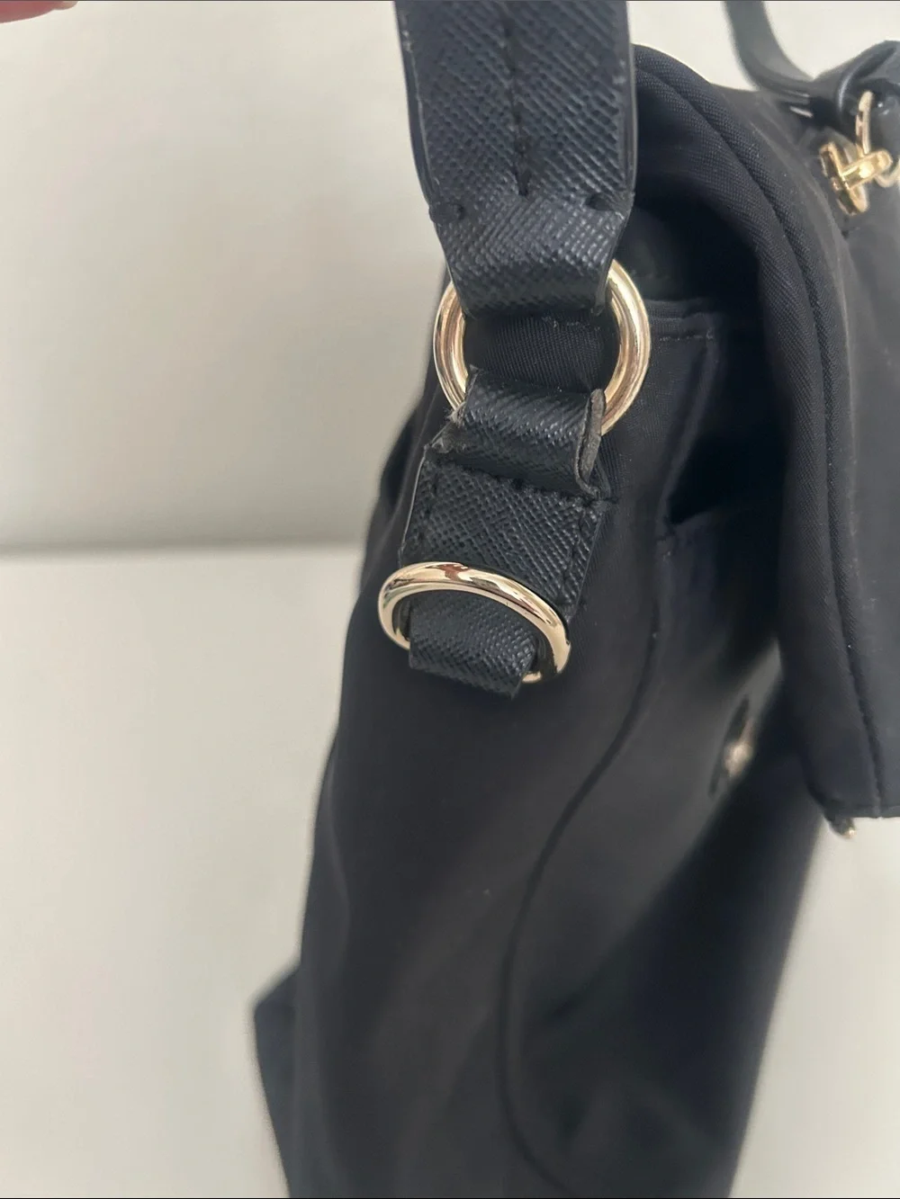 kate spade Black Nylon Fold-Over Shoulder Bag with Gold Hardware